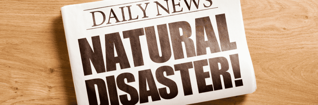 Natural disaster is the headline on a newspaper