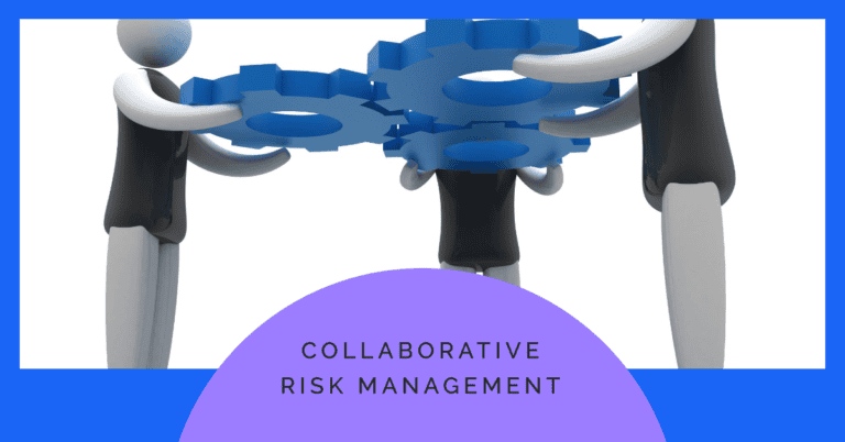 Collaborative risk management teamwork gears illustration.