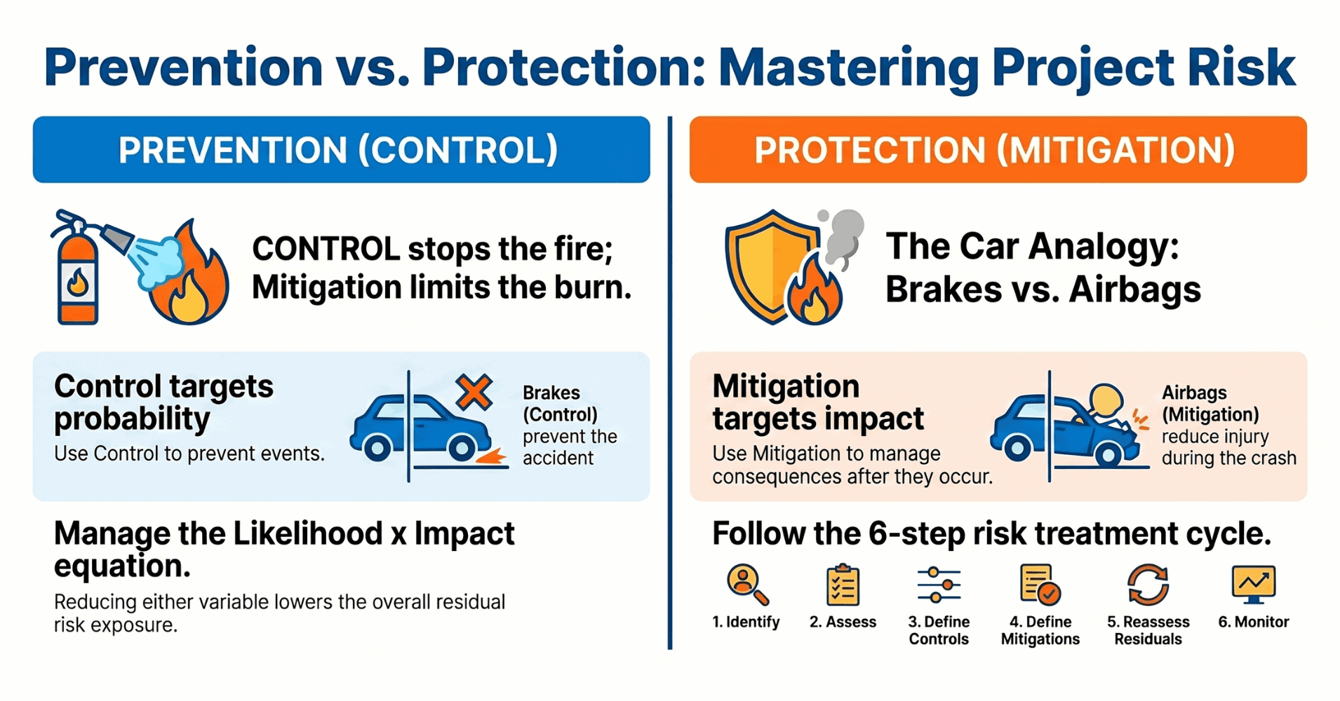 Prevention versus protection in project risk management infographic
